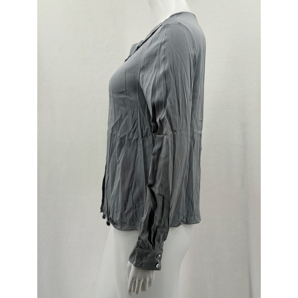 Armani Collezioni Top Womens 10 Gray Silk Stretch Button Up Quiet Luxury Office - Picture 5 of 14
